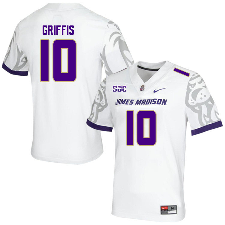 Men-Youth #10 Brett Griffis James Madison Dukes College Football Jerseys Stitched Sale-White